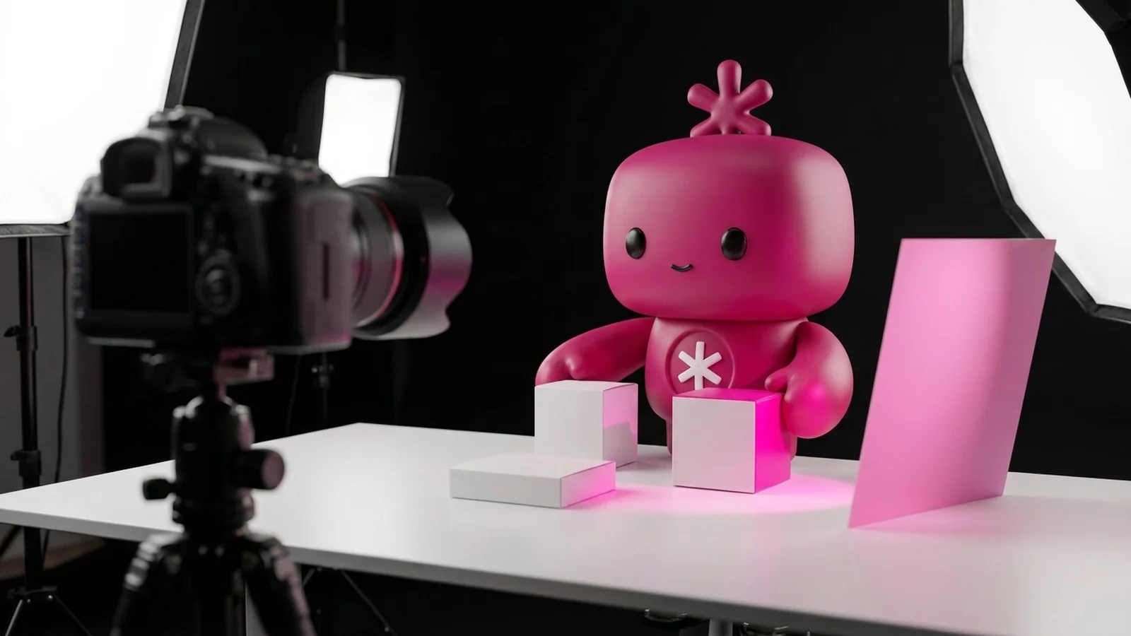 An RDLB agent arranging product packages on a studio set for a shoot.